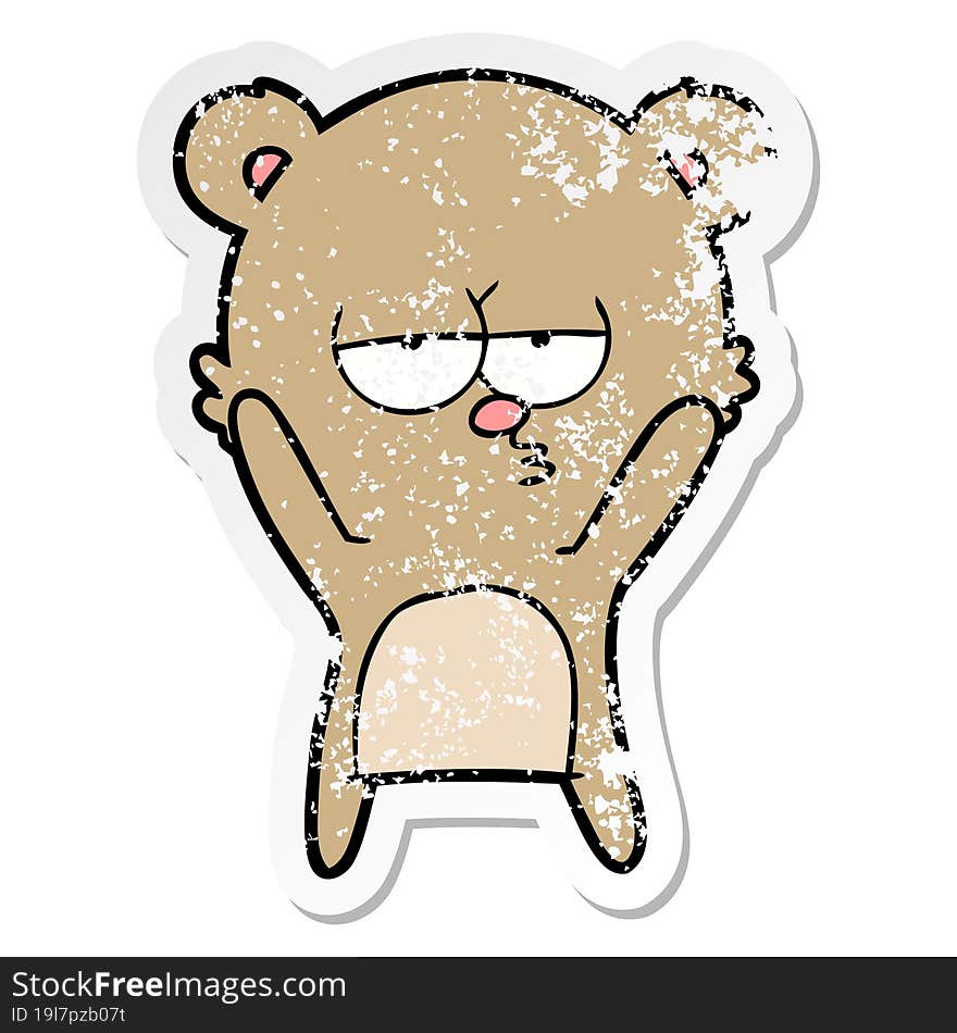 Distressed Sticker Of A Bored Bear Cartoon