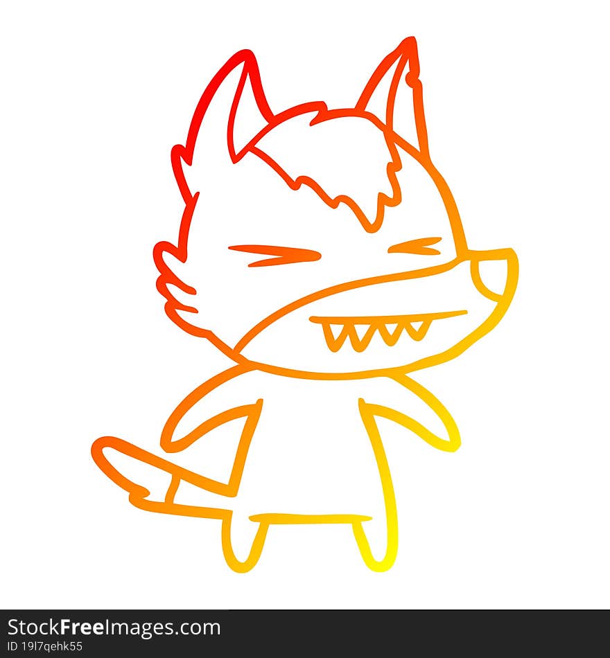 warm gradient line drawing angry wolf cartoon