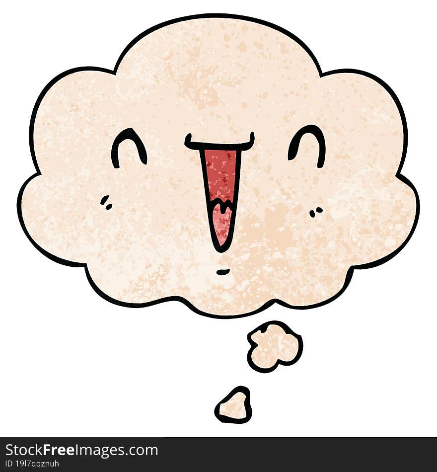 cute happy cartoon face and thought bubble in grunge texture pattern style