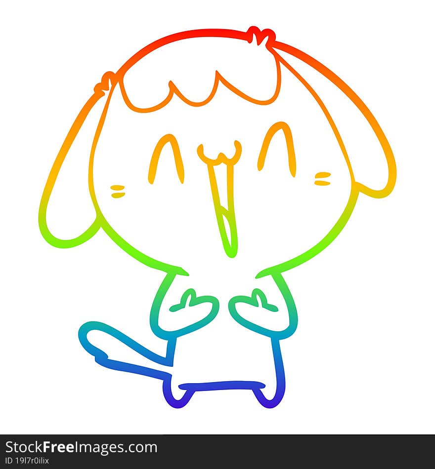 rainbow gradient line drawing of a cute cartoon dog