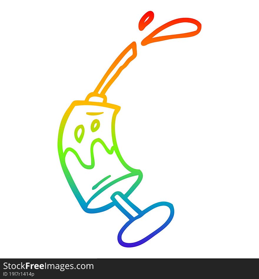 rainbow gradient line drawing of a cartoon syringe of blood