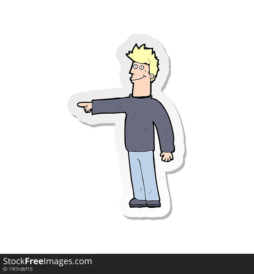 sticker of a cartoon happy pointing man