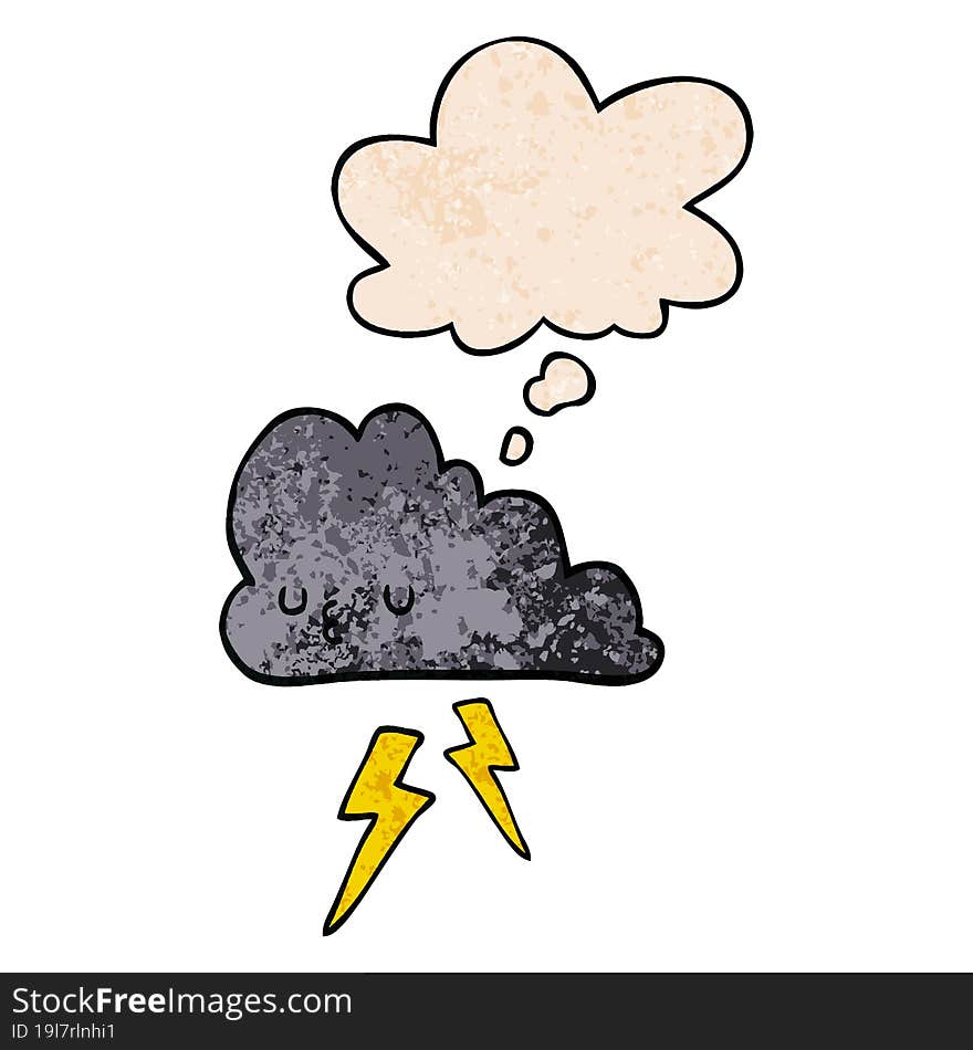 cartoon storm cloud and thought bubble in grunge texture pattern style