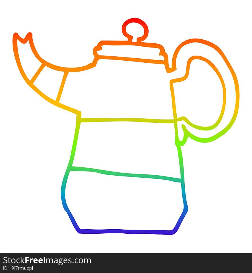 Rainbow Gradient Line Drawing Cartoon Coffee Pot