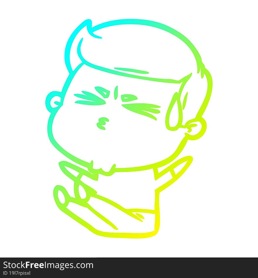 Cold Gradient Line Drawing Cartoon Man Sweating