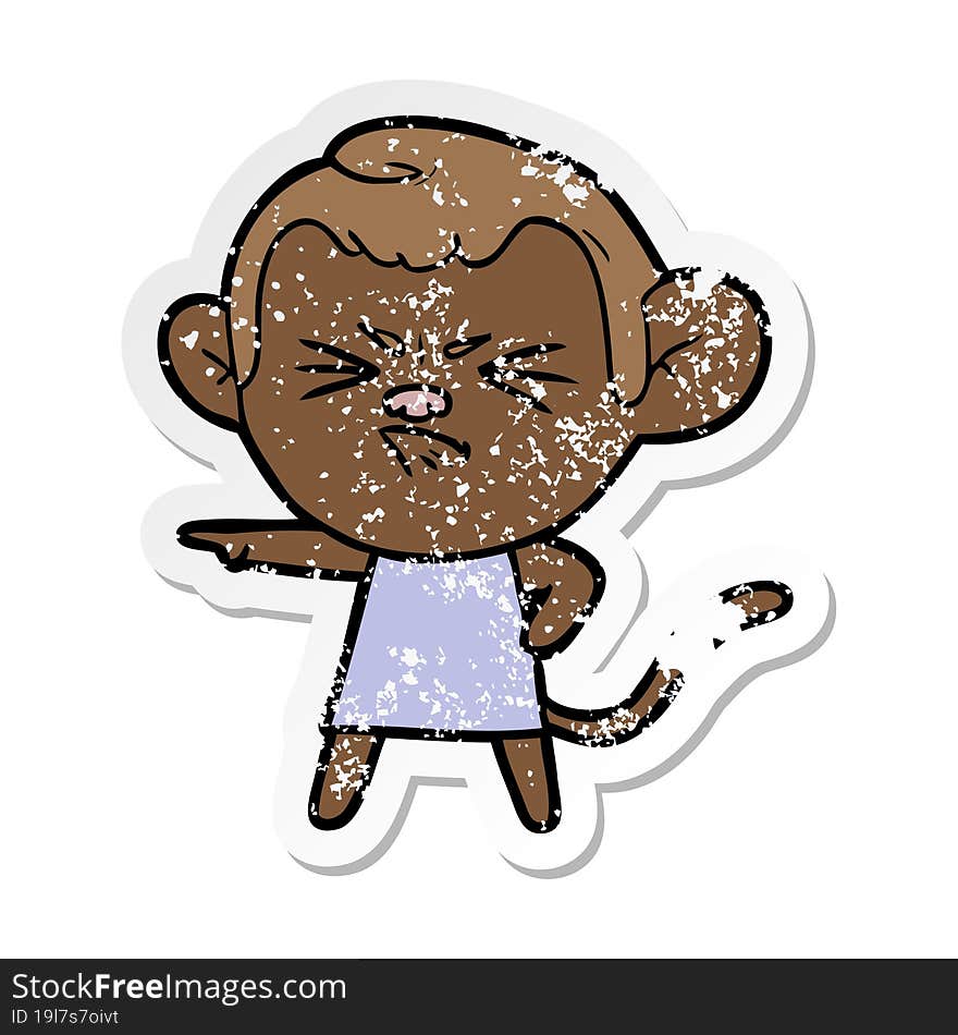 distressed sticker of a cartoon annoyed monkey