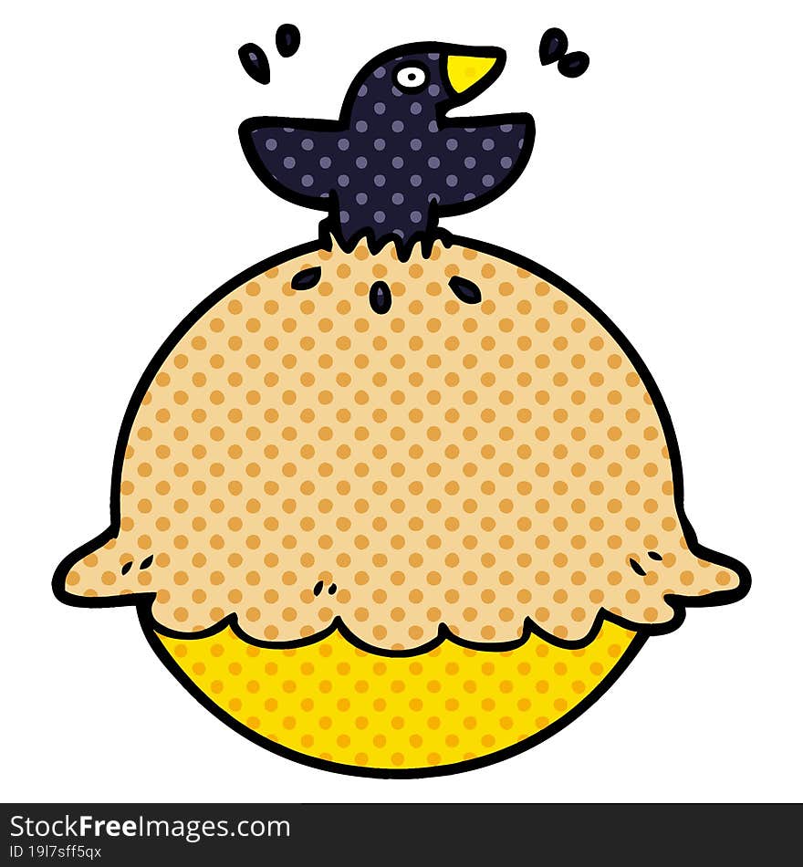 cartoon blackbird in a pie. cartoon blackbird in a pie