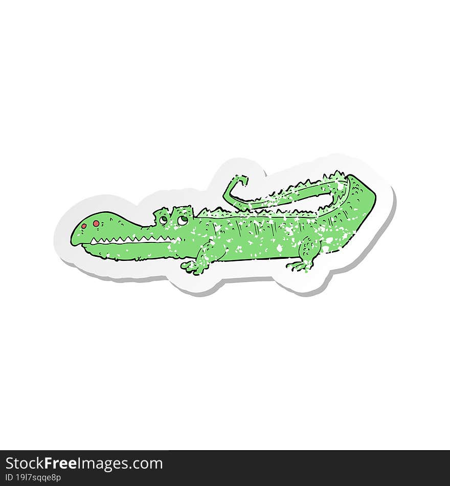 Retro Distressed Sticker Of A Cartoon Crocodile