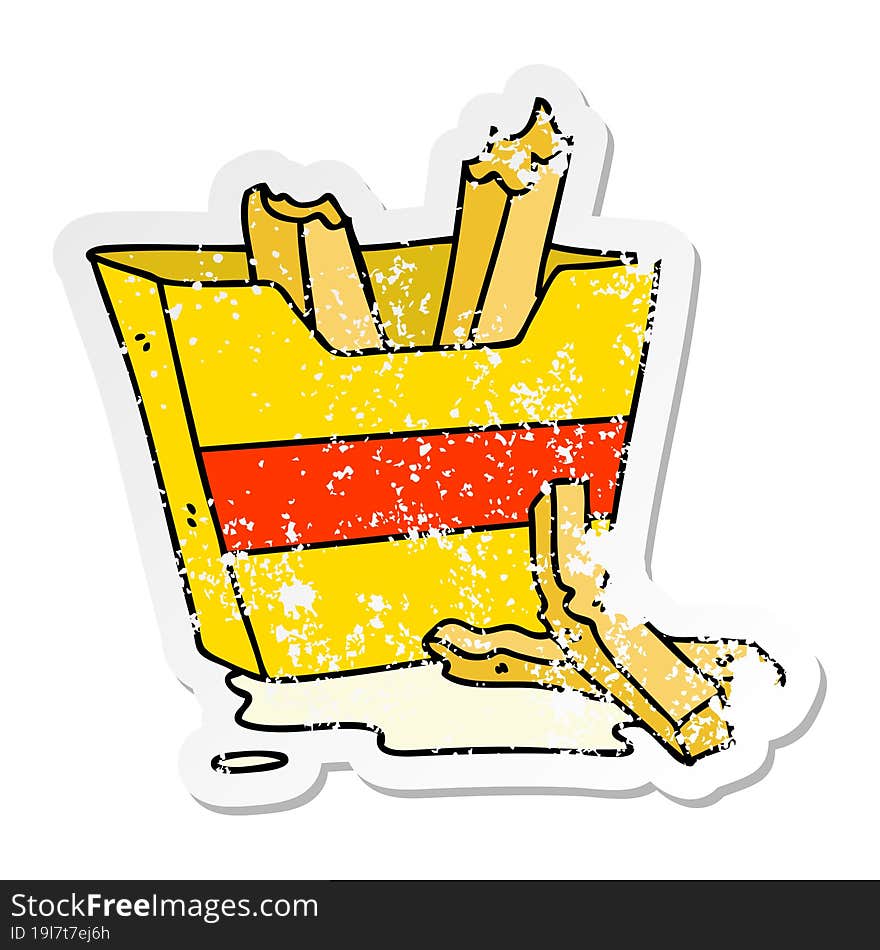 distressed sticker of a quirky hand drawn cartoon french fries