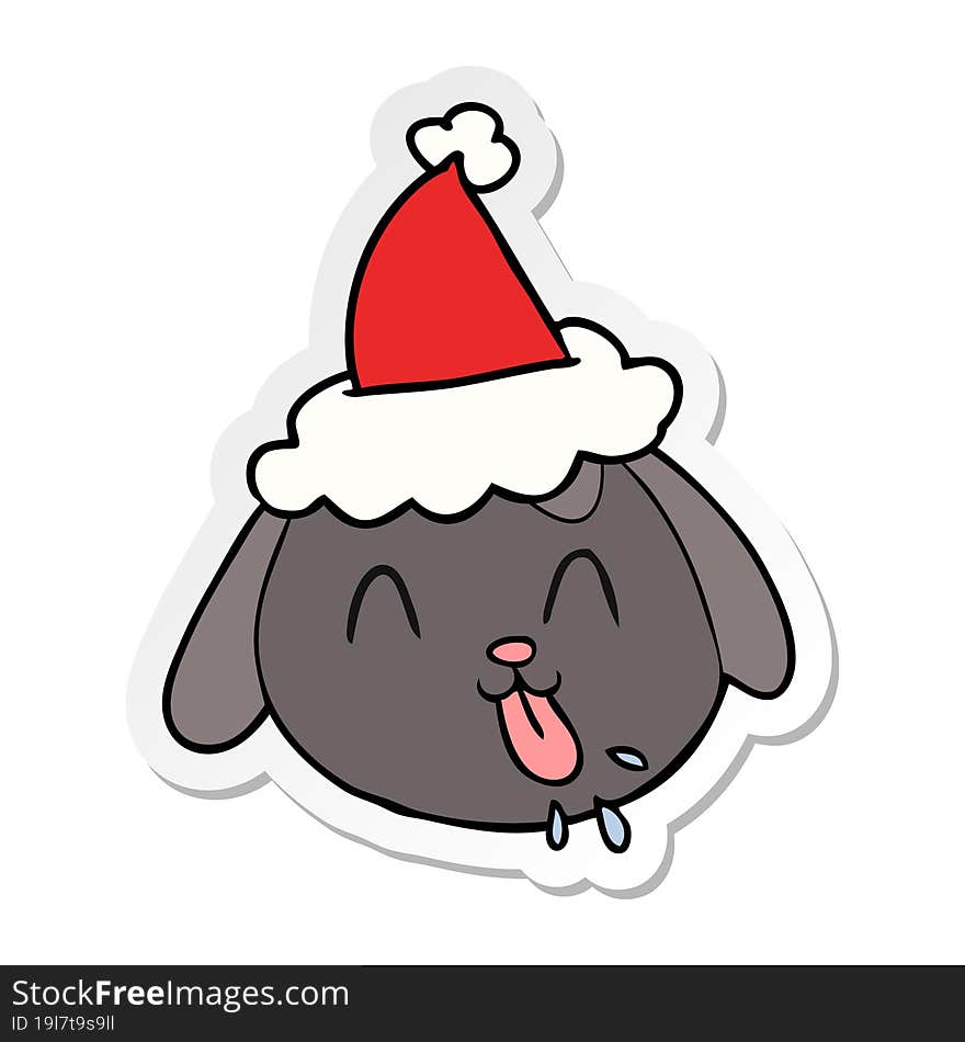 sticker cartoon of a dog face wearing santa hat