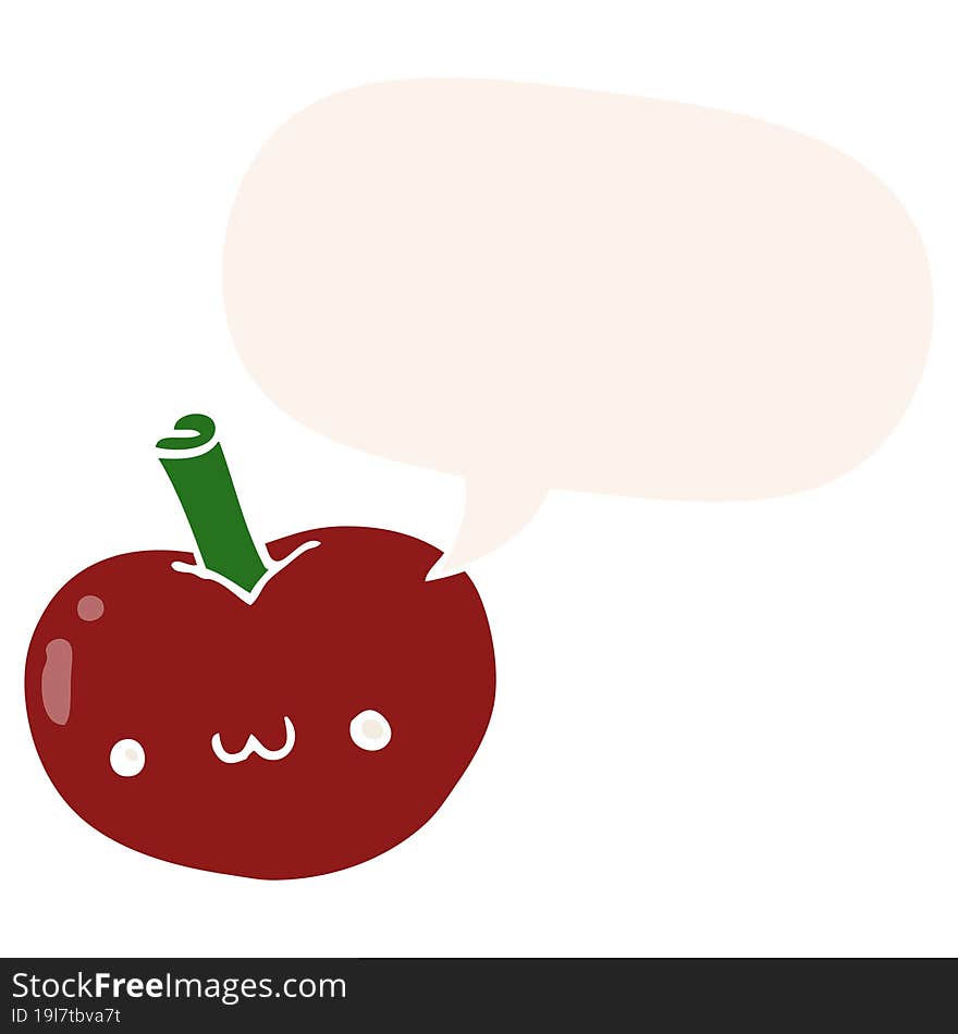 Cartoon Apple And Speech Bubble In Retro Style