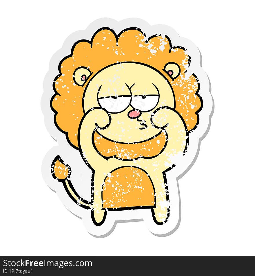 Distressed Sticker Of A Cartoon Bored Lion