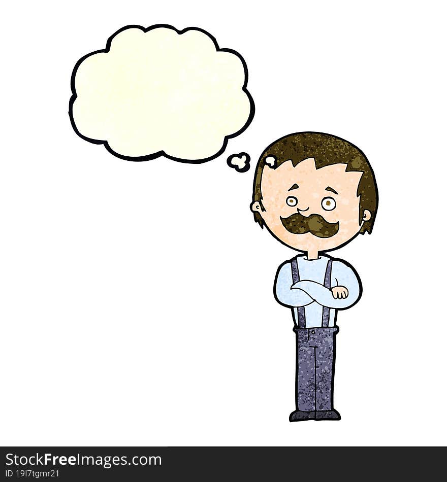 cartoon man with mustache with thought bubble