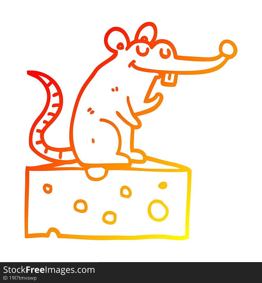 warm gradient line drawing of a cartoon mouse sitting on cheese