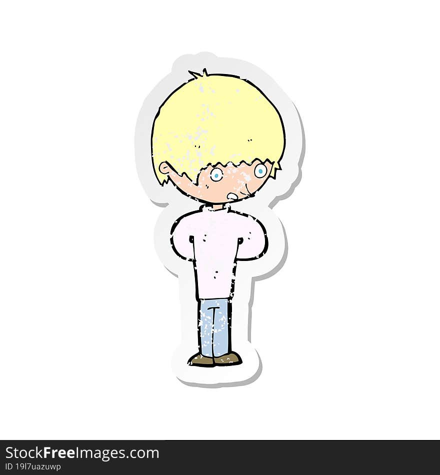 retro distressed sticker of a cartoon nervous boy