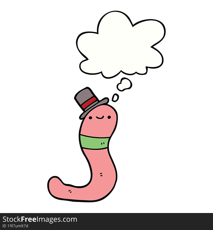 cute cartoon worm and thought bubble