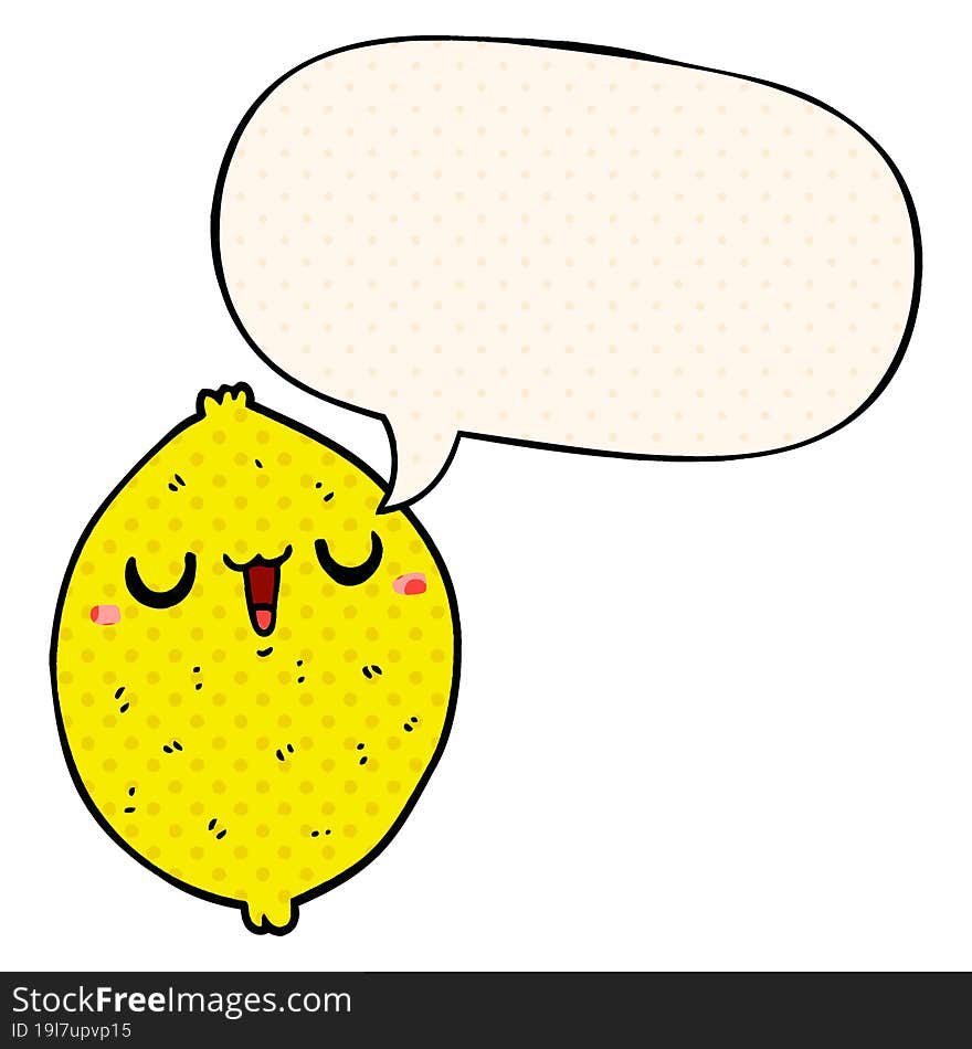 Cartoon Happy Lemon And Speech Bubble In Comic Book Style