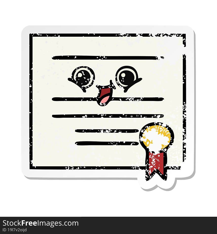 Distressed Sticker Of A Cute Cartoon Graduation Diploma