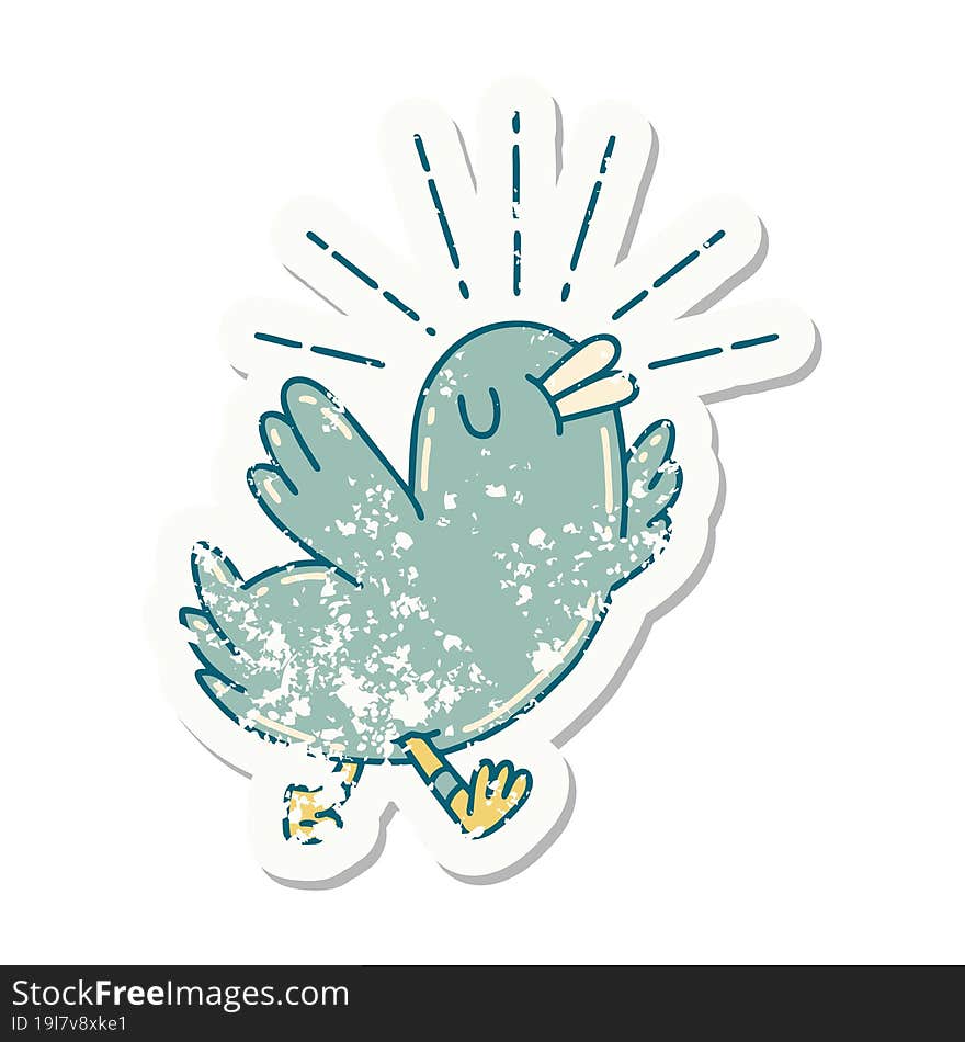 grunge sticker of tattoo style happy bird