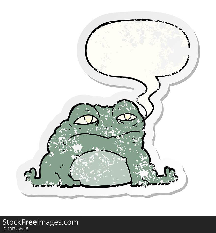 cartoon toad and speech bubble distressed sticker