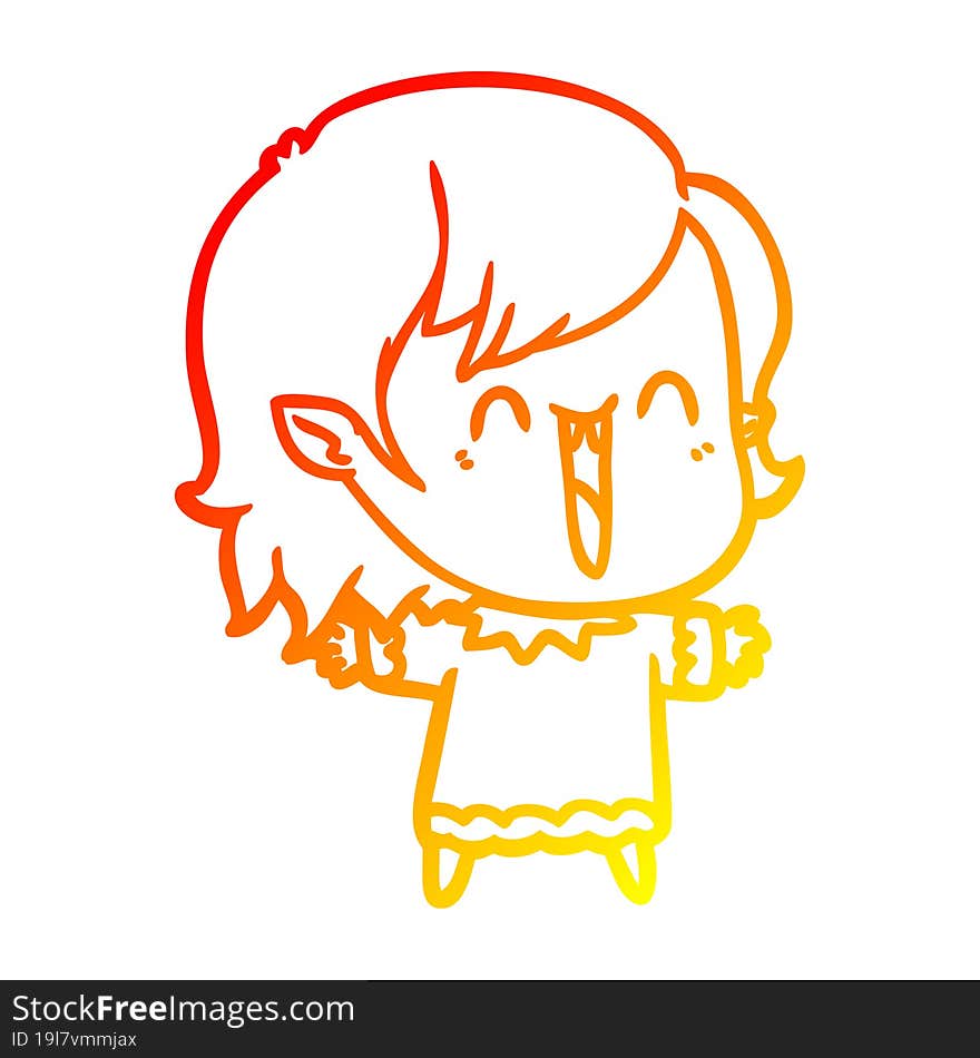 warm gradient line drawing cute cartoon happy vampire girl