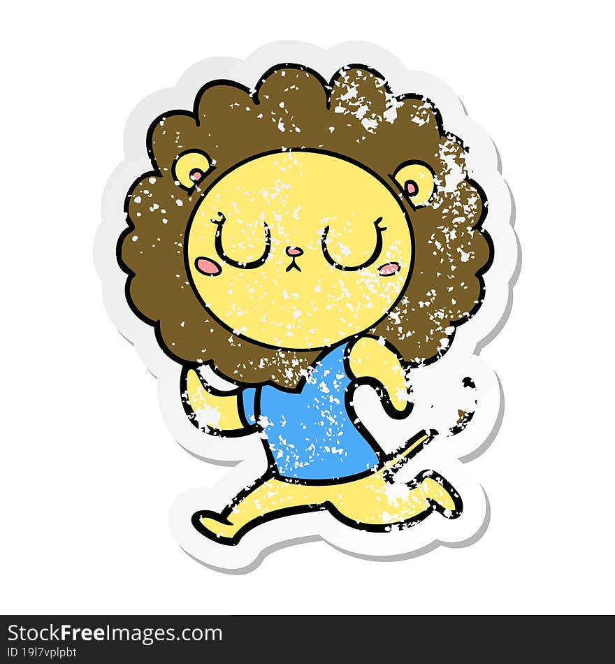 Distressed Sticker Of A Cartoon Running Lion