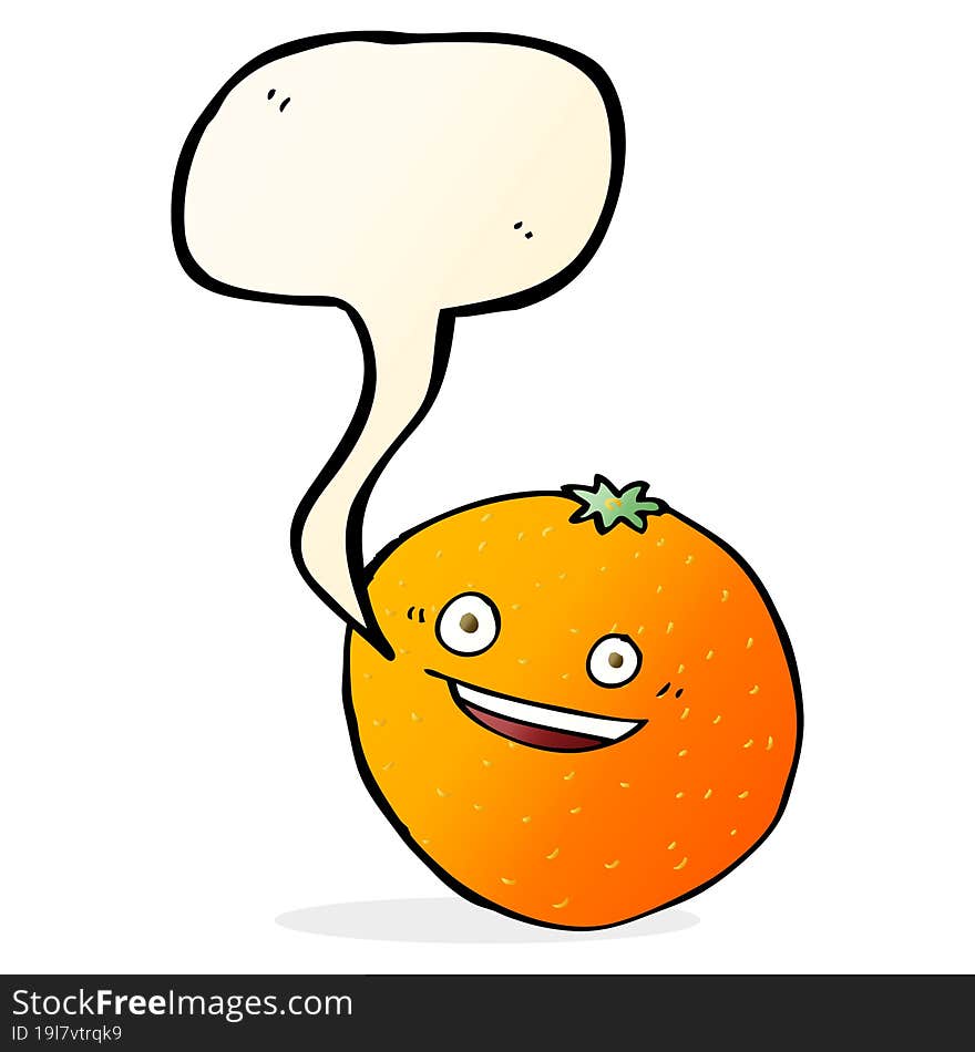 happy cartoon orange with speech bubble