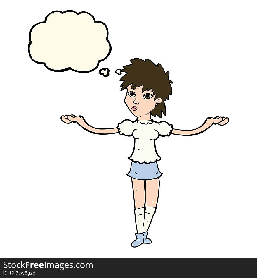 Cartoon Woman Shrugging Shoulders With Thought Bubble