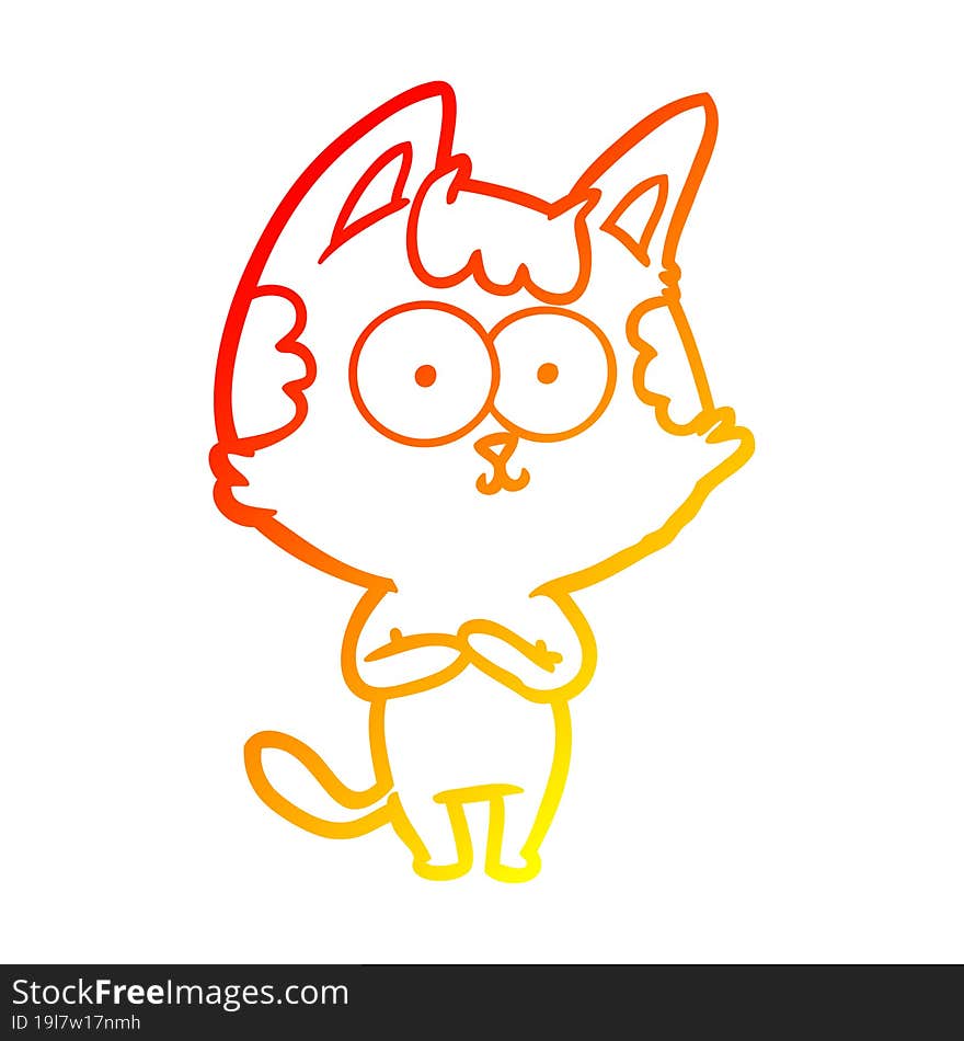 warm gradient line drawing of a happy cartoon cat