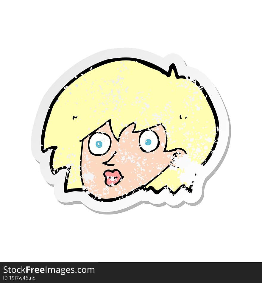 Retro Distressed Sticker Of A Cartoon Surprised Female Face