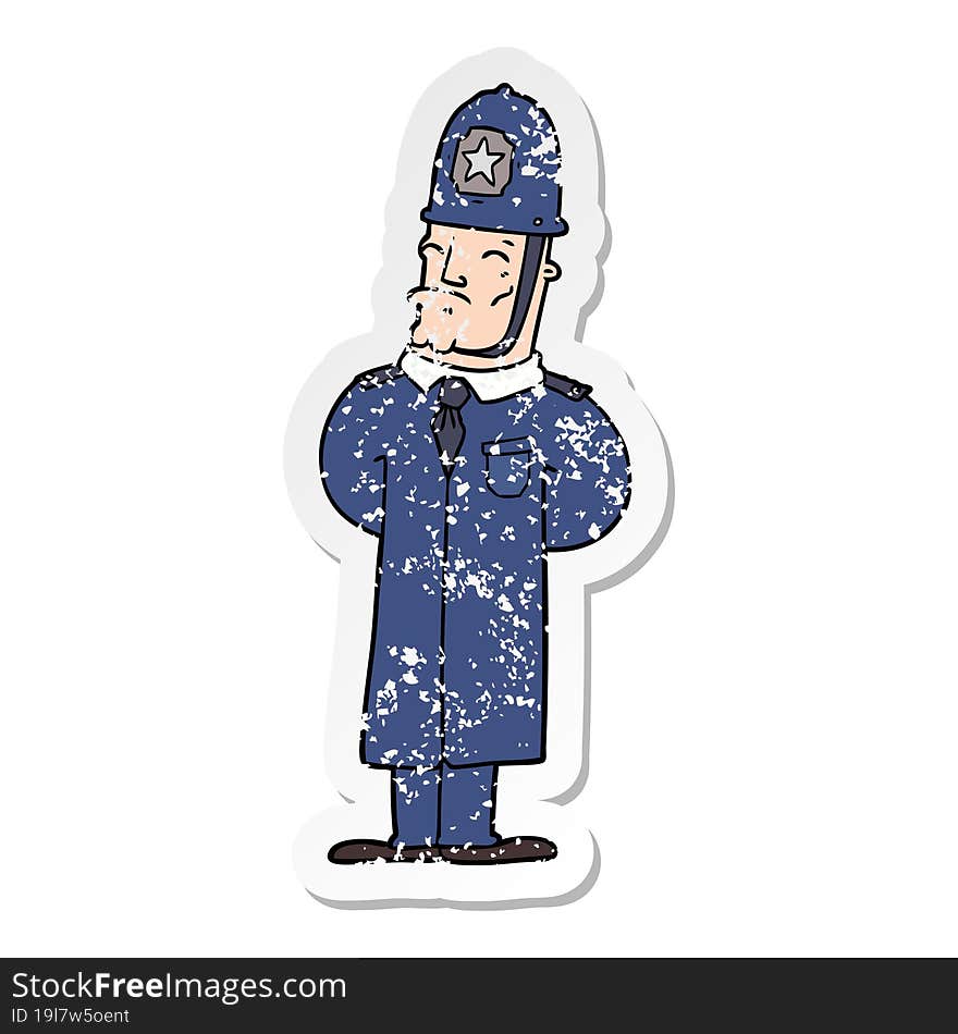 distressed sticker of a cartoon policeman