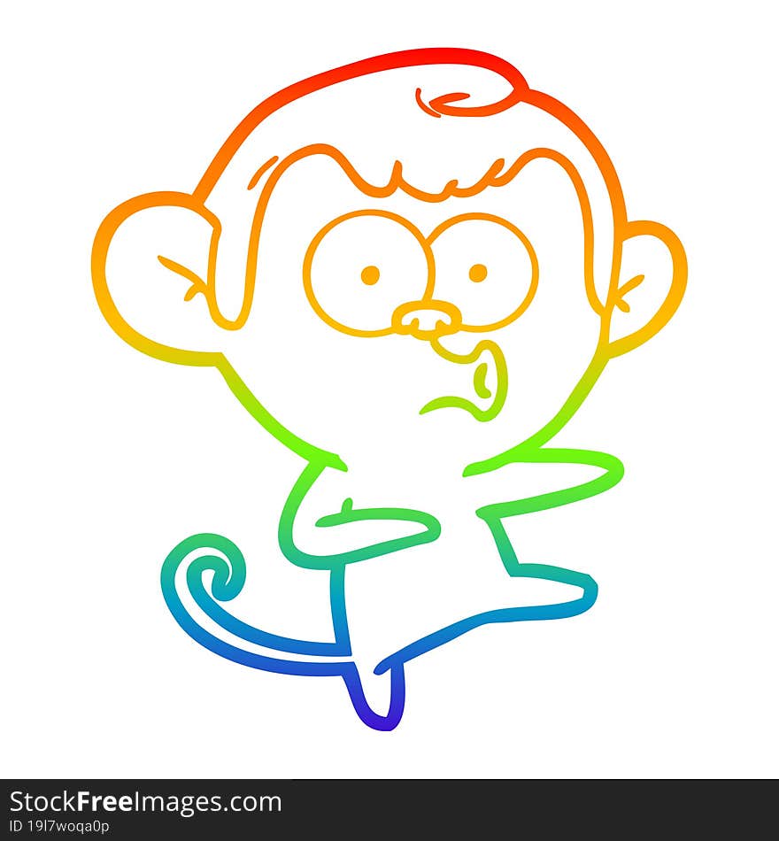 rainbow gradient line drawing of a cartoon dancing monkey