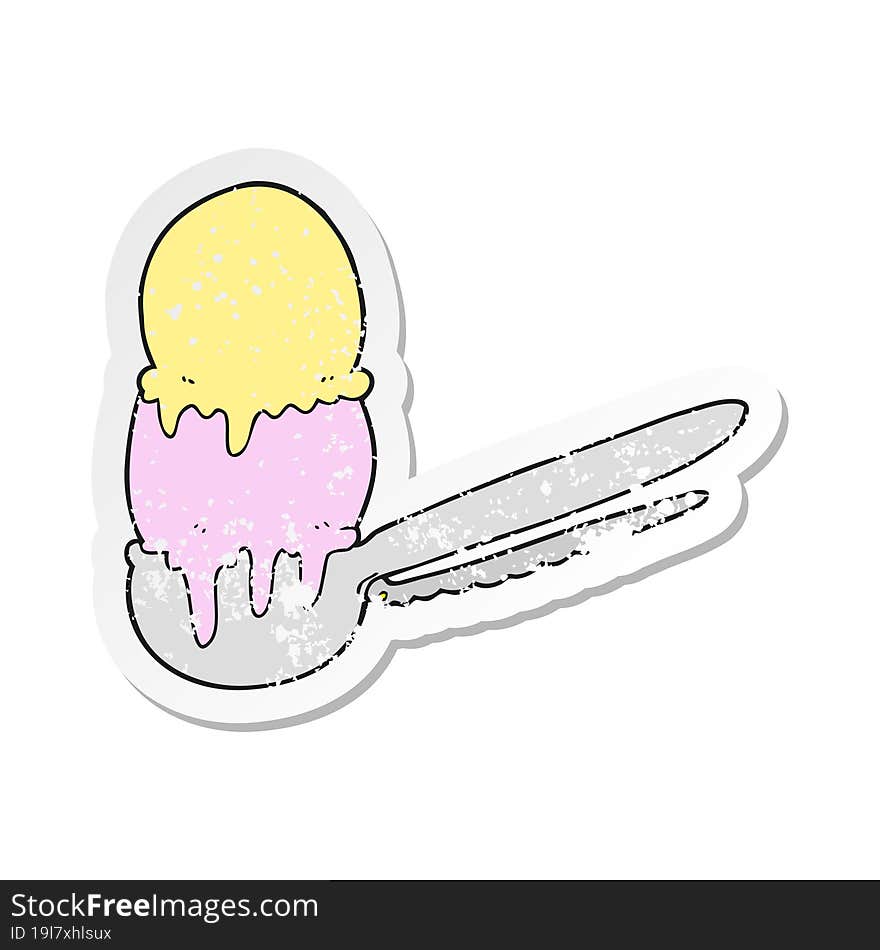 retro distressed sticker of a cartoon scoop of ice cream