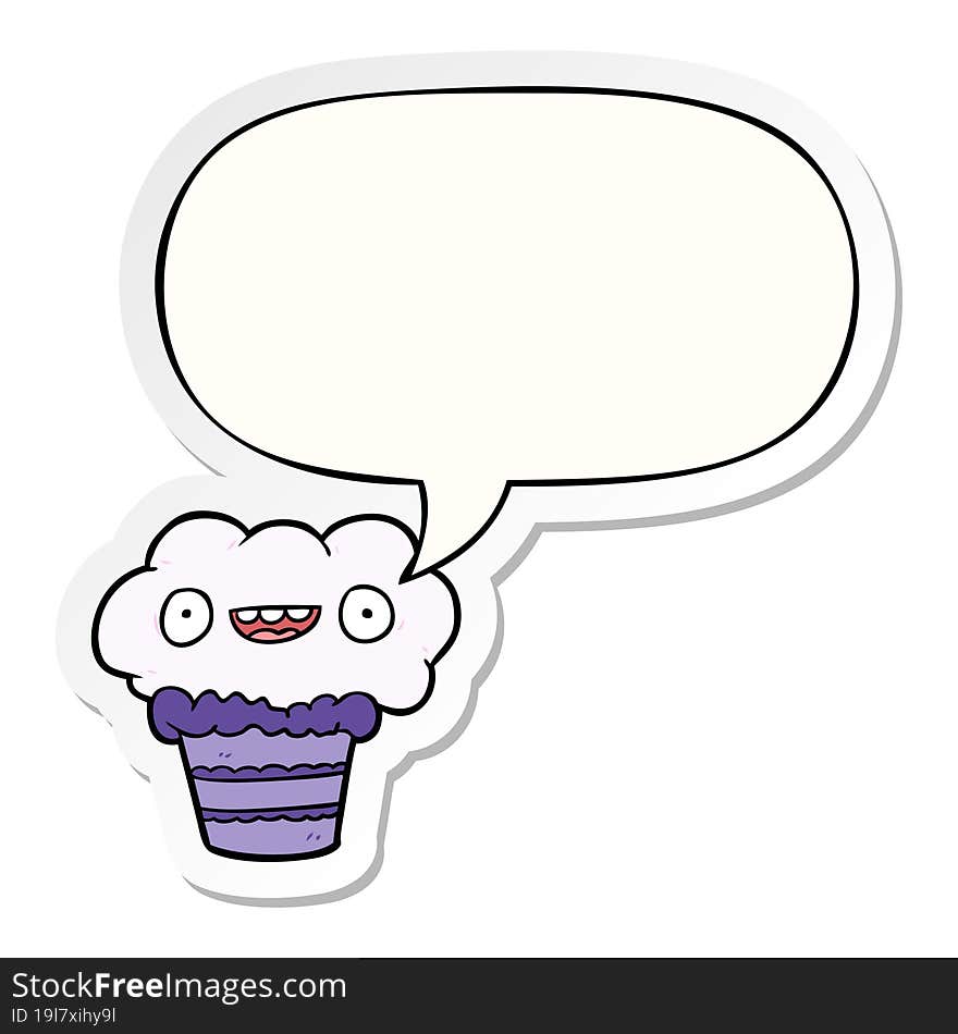 funny cartoon cupcake with speech bubble sticker