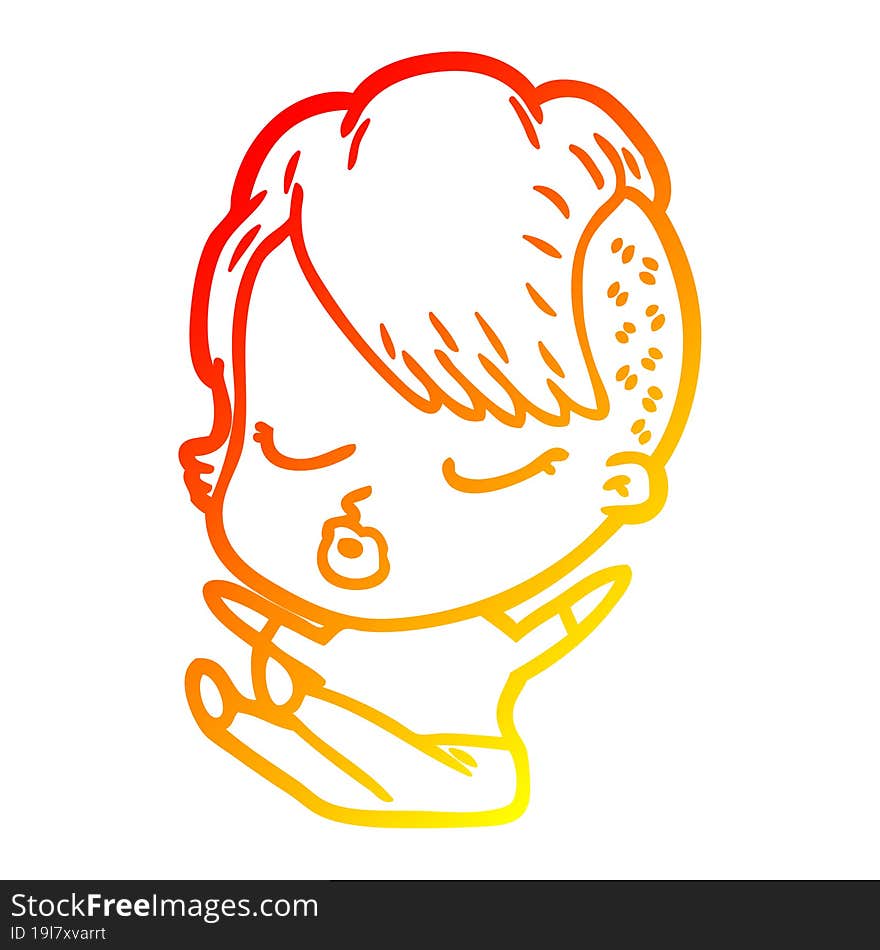 Warm Gradient Line Drawing Cartoon Pretty Hipster Girl