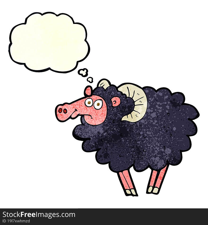 cartoon black sheep with thought bubble