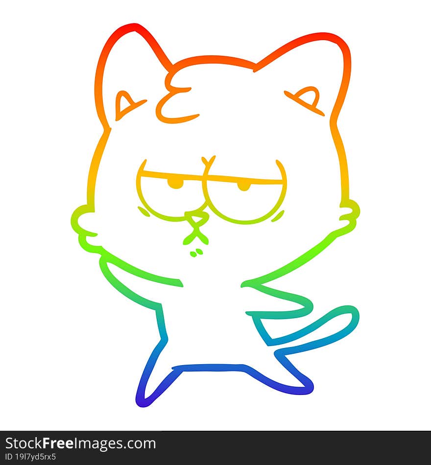 rainbow gradient line drawing bored cartoon cat