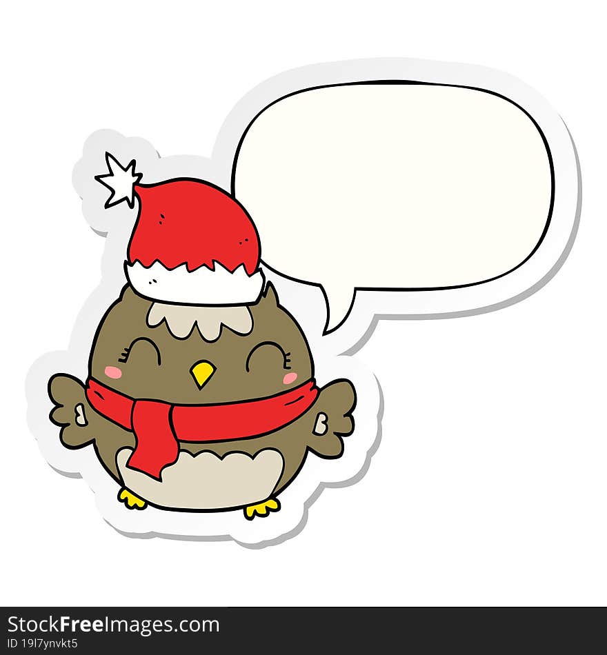 cute christmas owl and speech bubble sticker