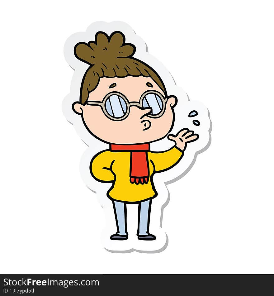 sticker of a cartoon woman wearing glasses