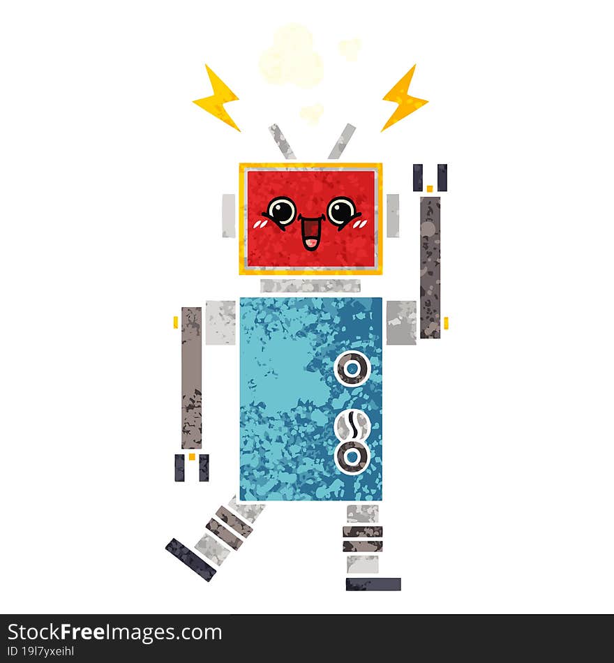 Retro Illustration Style Cartoon Robot