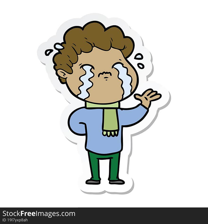 sticker of a cartoon man crying