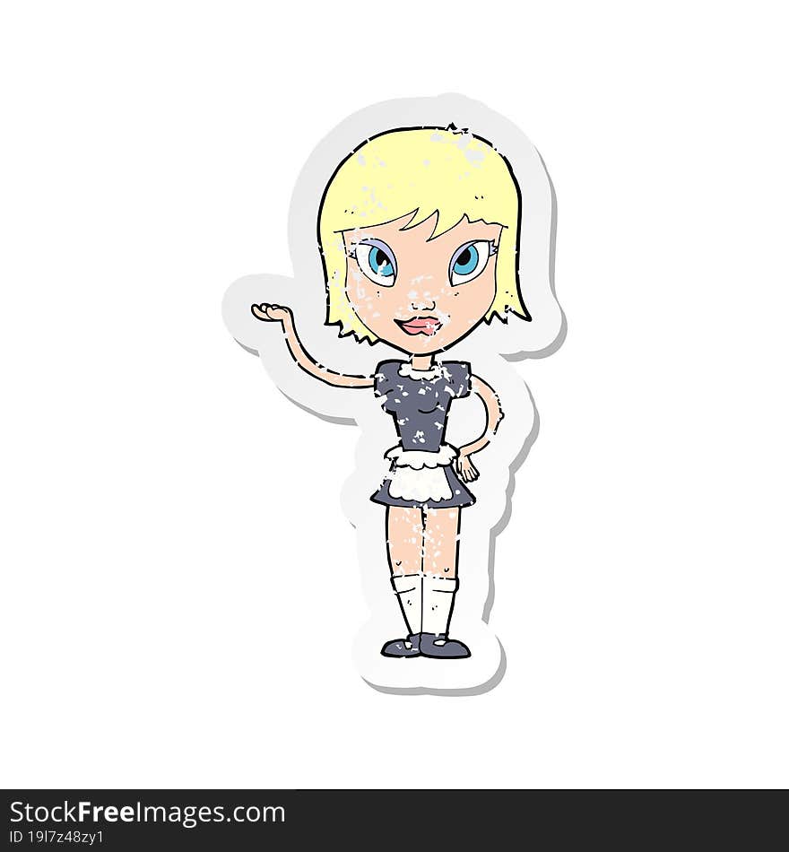 retro distressed sticker of a cartoon maid