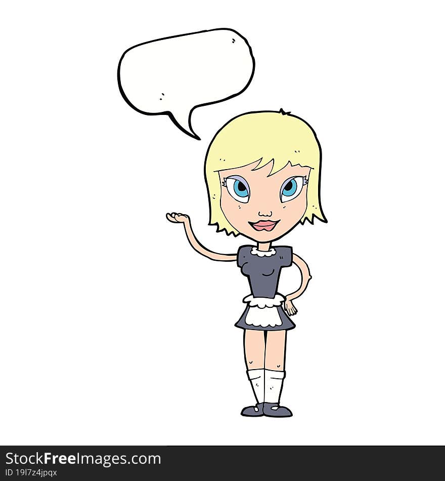 cartoon maid with speech bubble