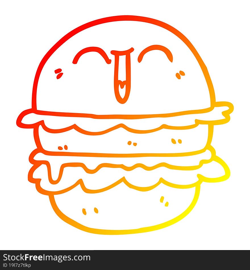 warm gradient line drawing cartoon burger