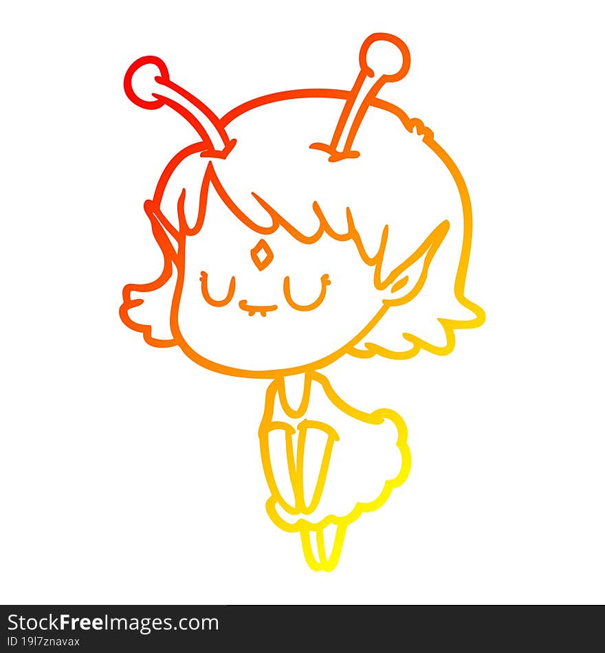 warm gradient line drawing of a cartoon alien girl