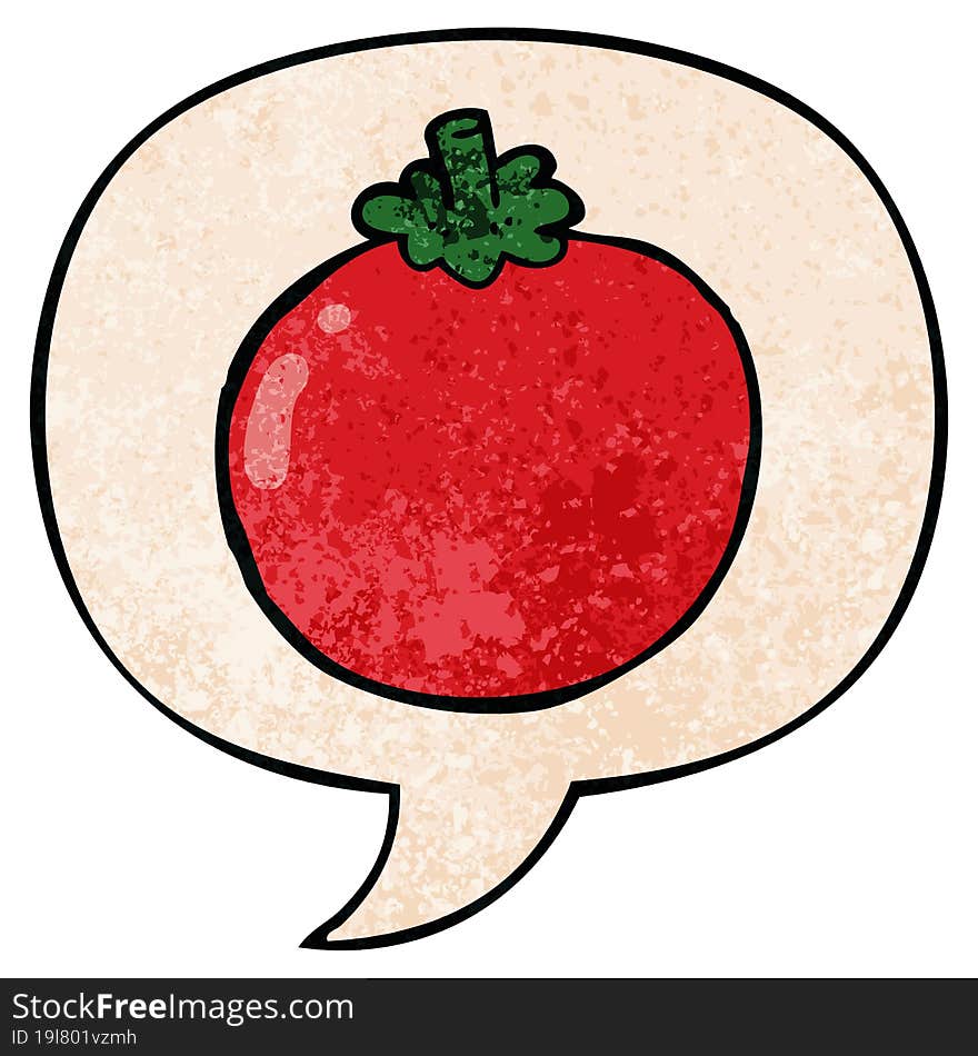 Cartoon Tomato And Speech Bubble In Retro Texture Style