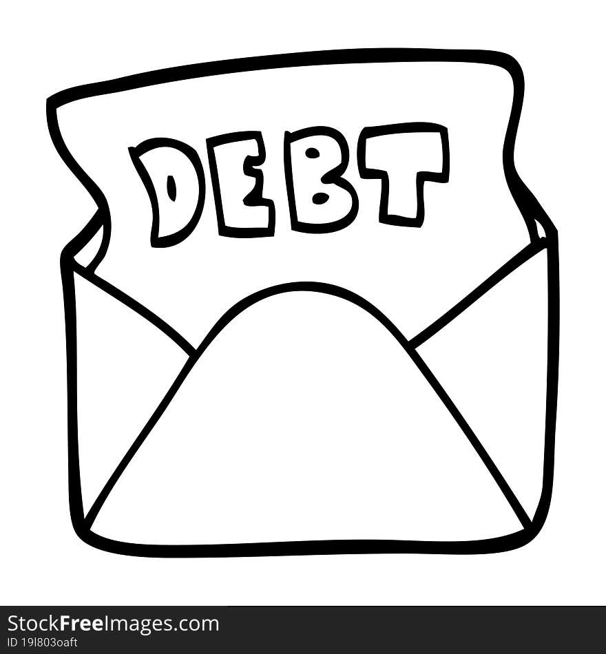 black and white cartoon debt letter