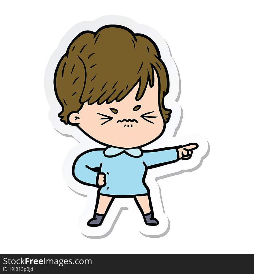 sticker of a cartoon frustrated woman