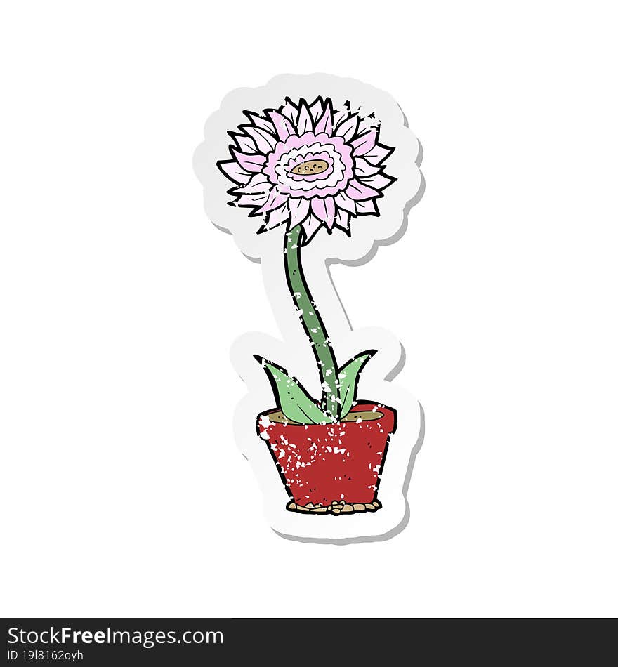 retro distressed sticker of a cartoon flower in pot