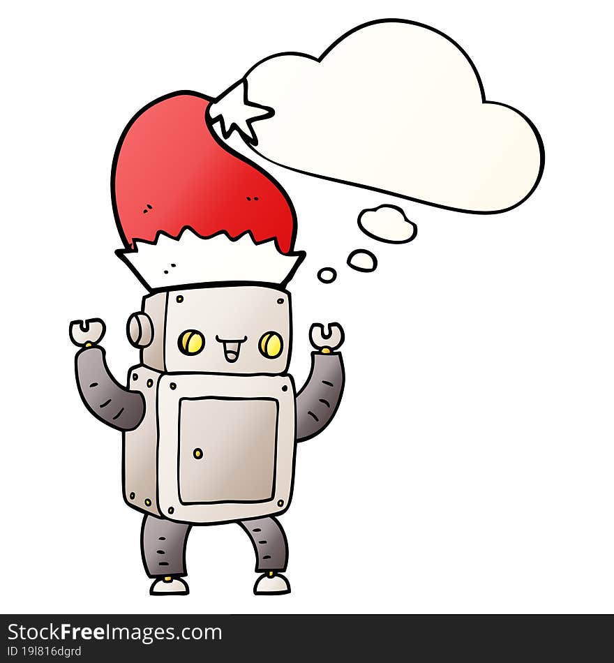 cartoon christmas robot and thought bubble in smooth gradient style